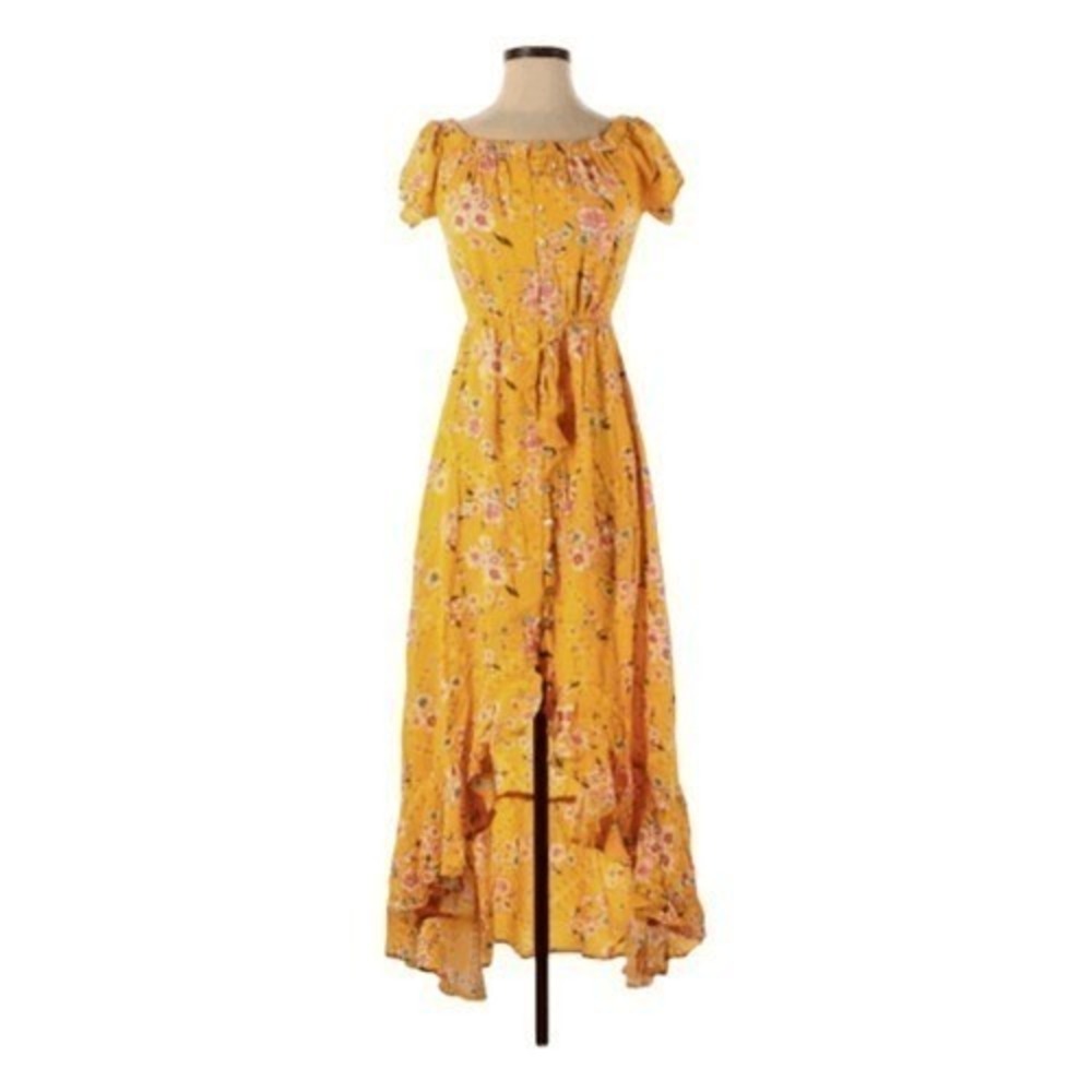 Able the Label Yellow Floral Off The Shoulder Maxi Dress XS - Picture 2 of 7